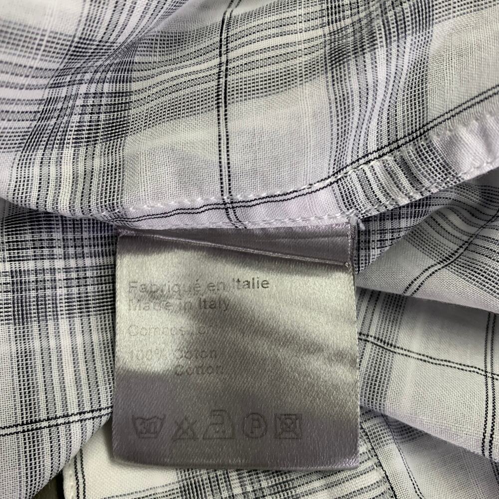 DIOR HOMME Size L White Grey Plaid Cotton Button Up Long Sleeve Shirt - Picture 6 of 7